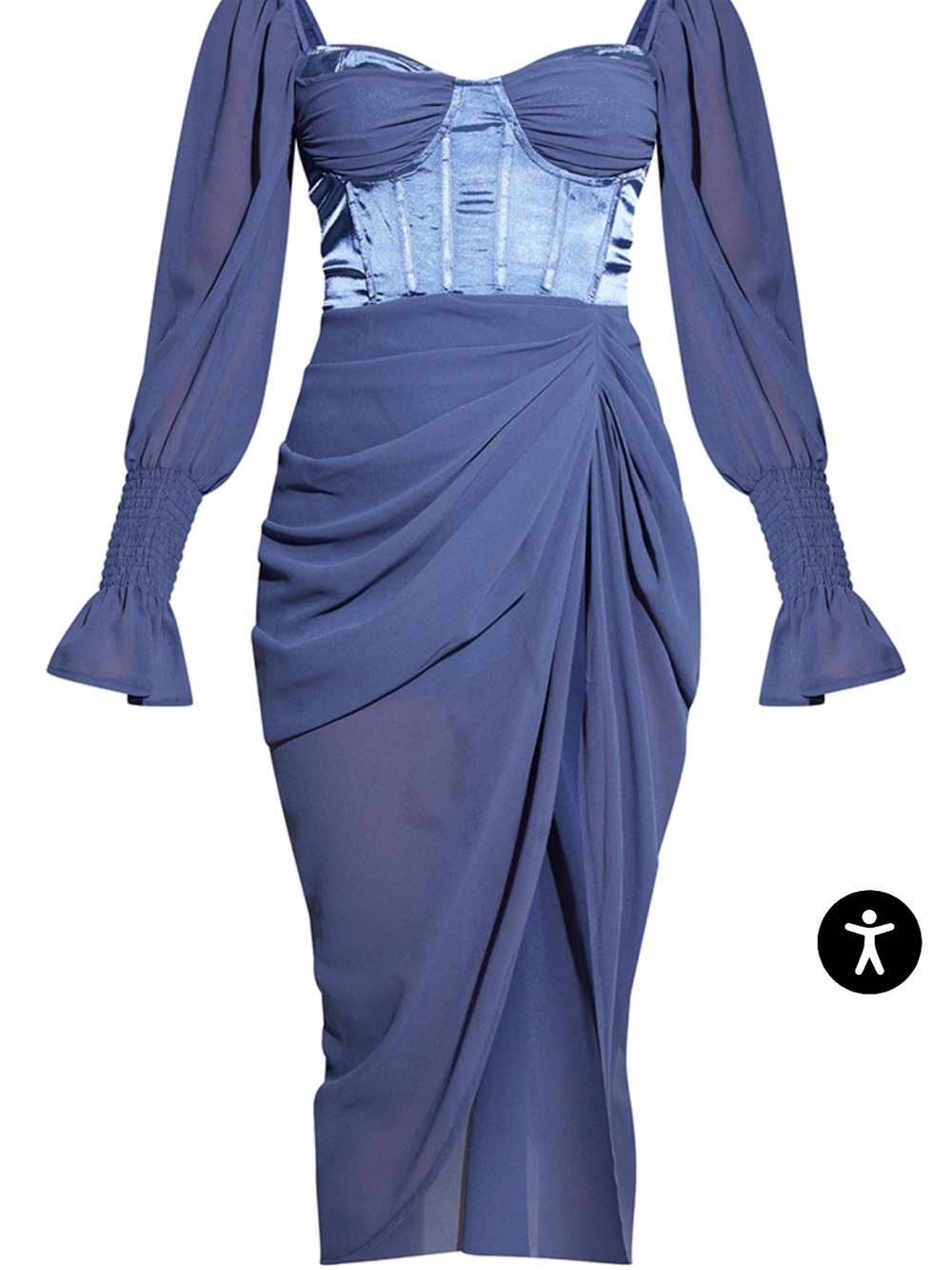 PrettyLittleThing mineral blue
Satin Insert Draped Chiffon Midi Dress size 4 - Picture 7 of 11